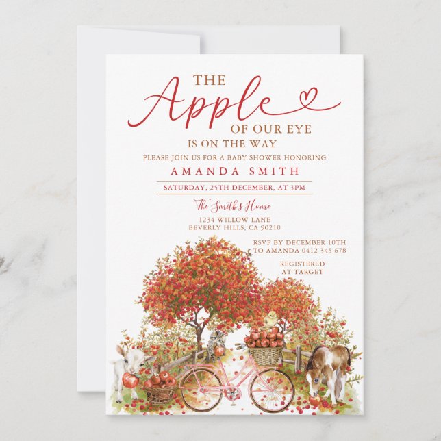 Apple of Our Eye Baby Shower Bow Orange Gingham Invitation (Front)