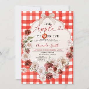 Apple of Our Eye Baby Shower Bow Red Gingham Invitation