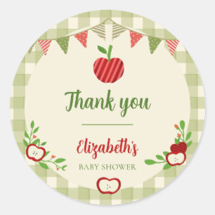 Apple of Our Eye Baby Shower Thank you Gingham  Classic Round Sticker
