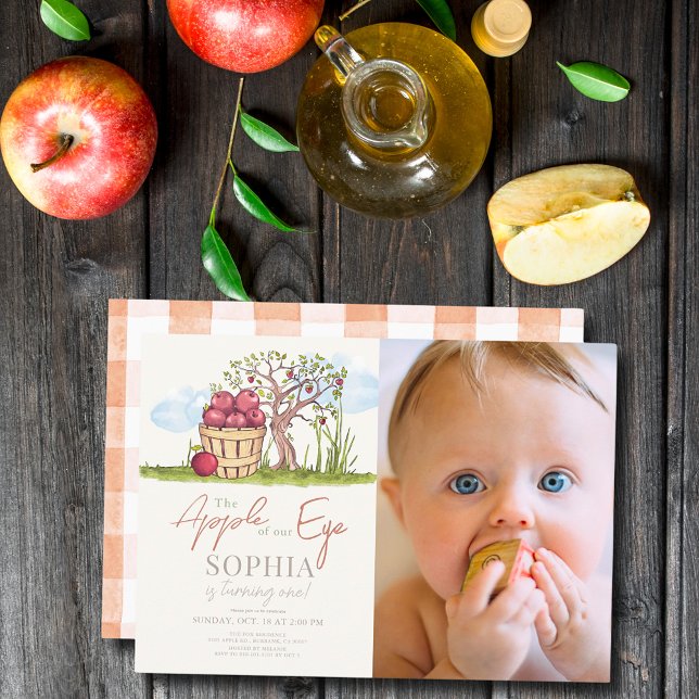 Apple of our Eye Basket & Tree Photo 1st Birthday Invitation (Creator Uploaded)