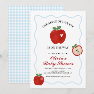 Apple of our eye blue gingham Baby Shower Invitation