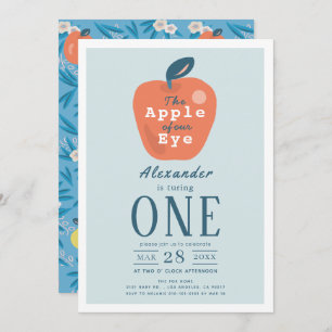 Apple of our Eye Boy Blue 1st Birthday Invitation
