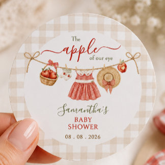 Apple Of Our Eye clothesline gingham Baby Shower Classic Round Sticker