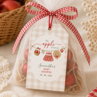 Apple Of Our Eye clothesline gingham Baby Shower Gift Tags