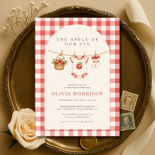 Apple of Our Eye Clothesline Gingham Baby Shower Invitation