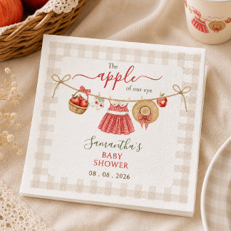 Apple Of Our Eye clothesline gingham Baby Shower Napkin