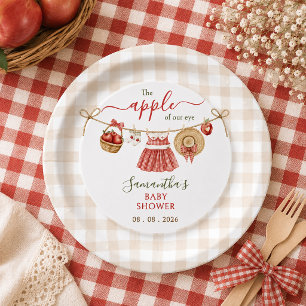 Apple Of Our Eye clothesline gingham Baby Shower Paper Plate