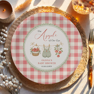 Apple of Our Eye Clothesline Gingham Baby Shower Paper Plate