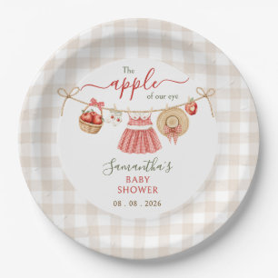 Apple Of Our Eye clothesline gingham Baby Shower Paper Plate