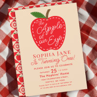 Apple of our Eye Cute Kids 1st Birthday Invitation