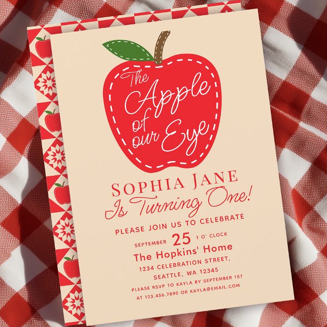 Apple of our Eye Cute Kids 1st Birthday Invitation (Creator Uploaded)