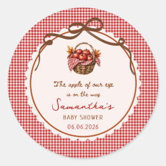 Apple Of Our Eye Fall Baby Shower red gingham Classic Round Sticker