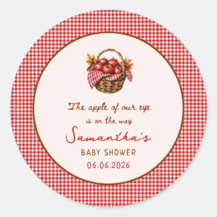 Apple Of Our Eye Fall Baby Shower red gingham Classic Round Sticker