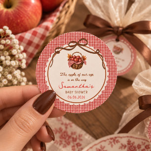 Apple Of Our Eye Fall Baby Shower red gingham Classic Round Sticker