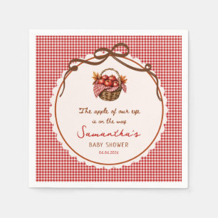 Apple Of Our Eye Fall Baby Shower red gingham Napkin