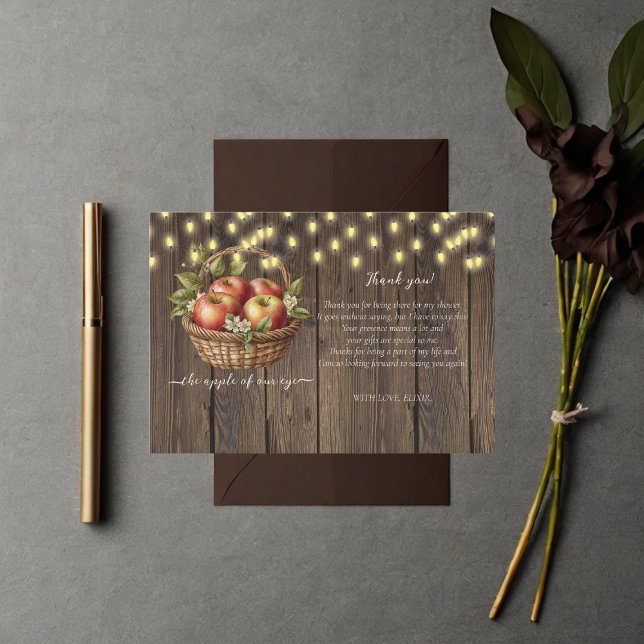 Apple Of Our Eye Fall Floral Wood Baby Shower Thank You Card (Creator Uploaded)