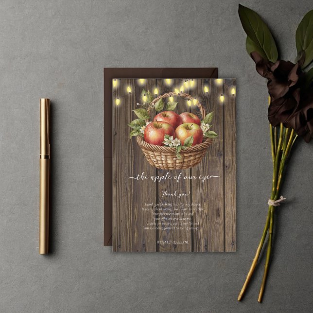 Apple Of Our Eye Fall Floral Wood Baby Shower Thank You Card (Creator Uploaded)