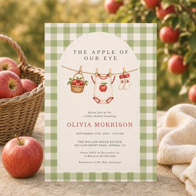 Apple of Our Eye Fall Gingham Baby Shower Invitation (Creator Uploaded)