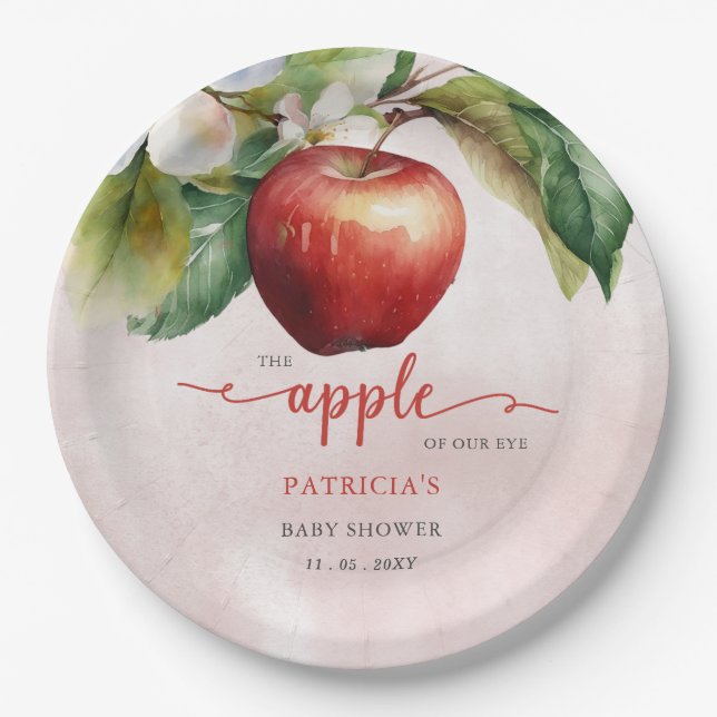 Apple of Our Eye Fall Girl Baby Shower Paper Plate (Front)