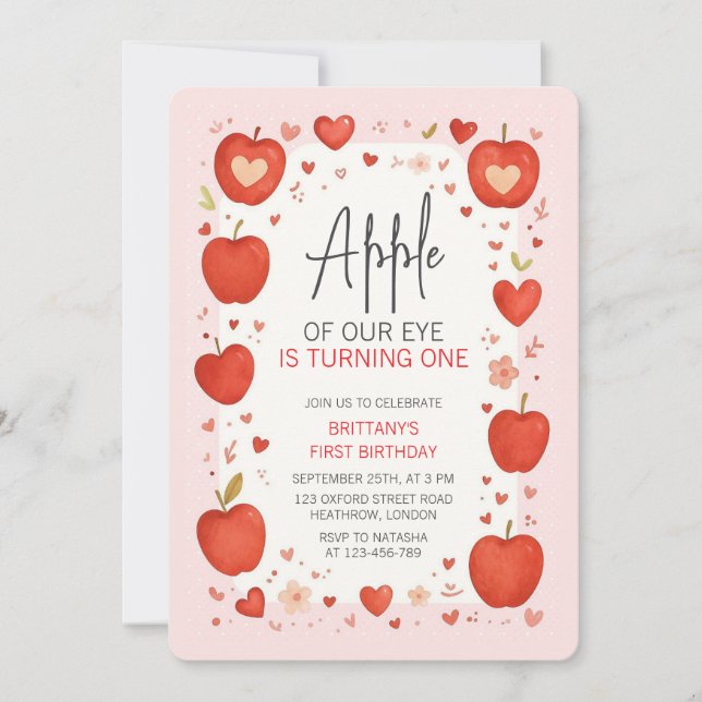 Apple of Our Eye Fall Themed Birthday Invitation (Front)
