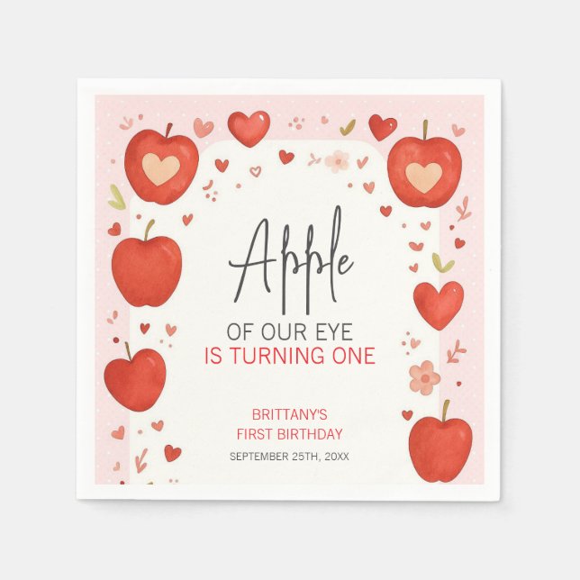 Apple of Our Eye Fall Themed Birthday Napkin (Front)