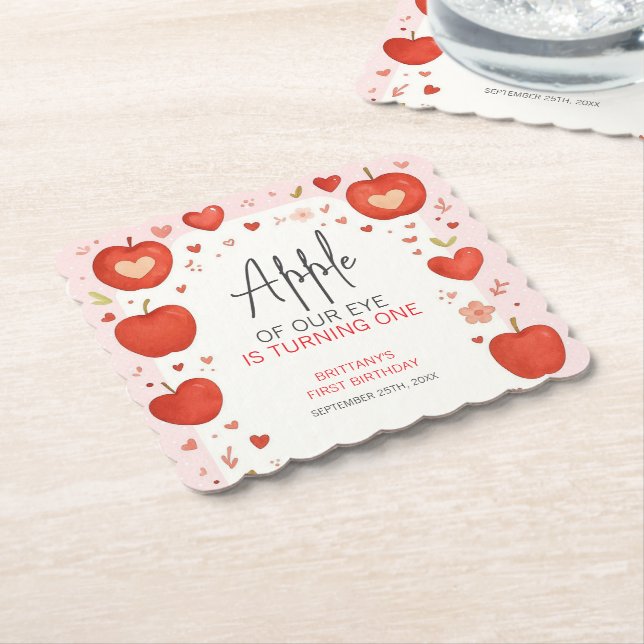 Apple of Our Eye Fall Themed Birthday Paper Coaster (Angled)