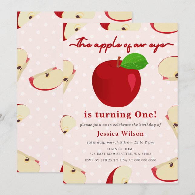 Apple of Our Eye First Birthday Invitation (Front/Back)