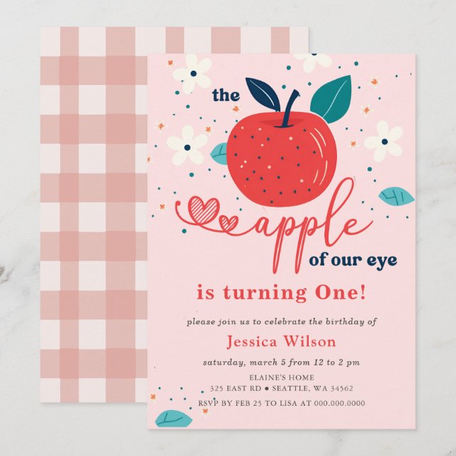 Apple of Our Eye First Birthday Invitation (Front/Back)