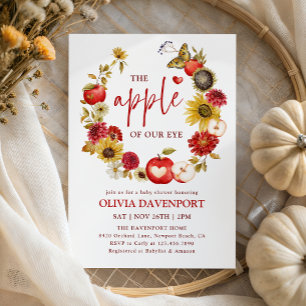 Apple of Our Eye Floral Wreath Fall Baby Shower  Invitation