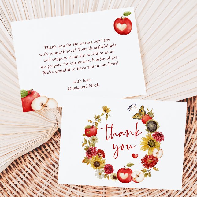 Apple of Our Eye Floral Wreath Fall Baby Shower Thank You Card (Creator Uploaded)