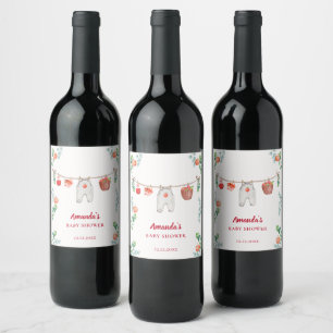 Apple Of Our Eye Garden Clothesline Baby Shower Wine Label