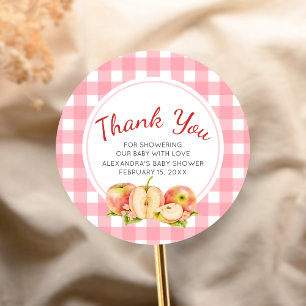 Apple of Our Eye Gingham Baby Shower Classic Round Sticker