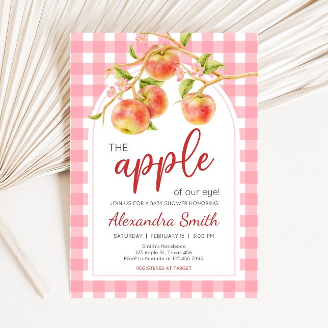 Apple of Our Eye Gingham Baby Shower Invitation (Apple Baby Shower Invitation)
