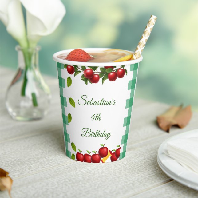 Apple of Our Eye Gingham Birthday Cups (Insitu)