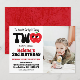 Apple Of Our Eye Girl 2nd Birthday Party Photo Invitation