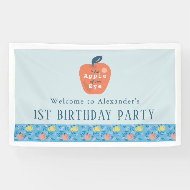 Apple of our Eye Girl Blue 1st Birthday Welcome Banner (Horizontal)
