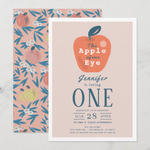 Apple of our Eye Girl Pink 1st Birthday Invitation