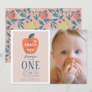 Apple of our Eye Girl Pink Photo 1st Birthday Invitation