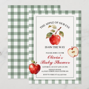 Apple of our eye Green Plaid Baby Shower Invitation
