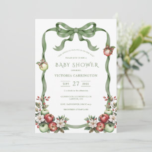 Apple of Our Eye Green Watercolor Elegant Baby Invitation
