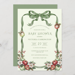 Apple of Our Eye Green Watercolor Elegant Baby Invitation