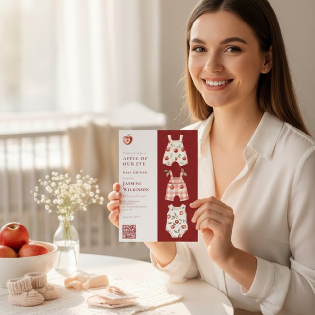 Apple of Our Eye modern watercolor  QR code Invitation (Creator Uploaded)