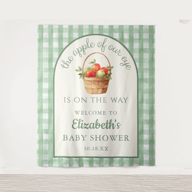 Apple Of Our Eye Neutral Baby Shower Backdrop Tapestry (Front)
