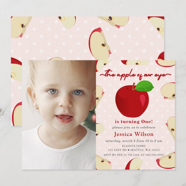 Apple of Our Eye Photo First Birthday Invitation (Front/Back)