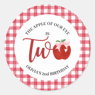 Apple of our eye Pink bow 2nd birthday Classic Round Sticker