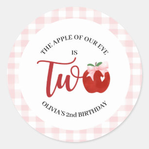 Apple of our eye Pink bow 2nd birthday Classic Round Sticker