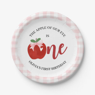 Apple of our eye Pink bow birthday Paper Plate