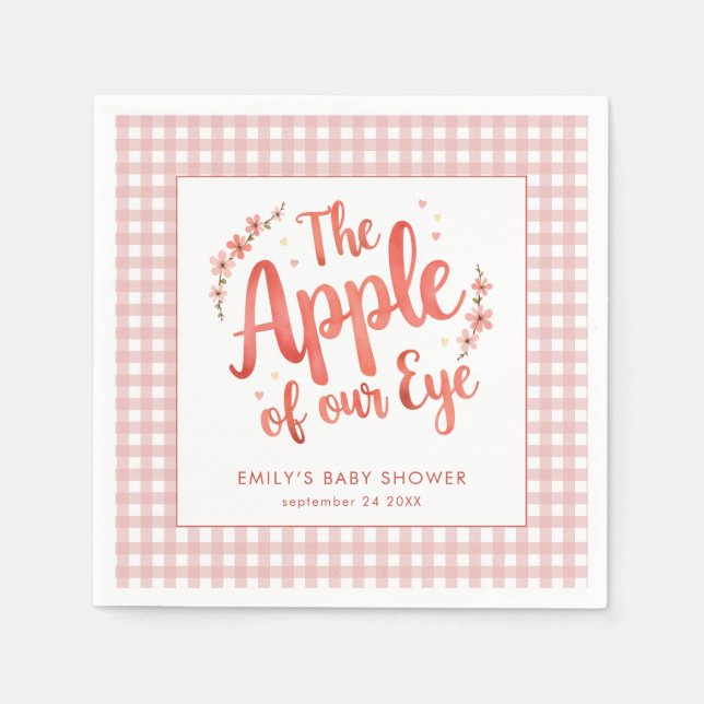 Apple of Our Eye Pink Gingham Baby Shower Napkin (Front)