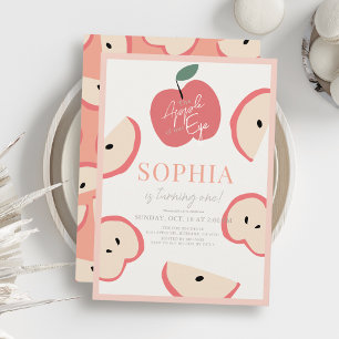 Apple of our Eye Pink Girl 1st Birthday Invitation