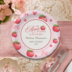 Apple Of Our Eye Pink Red Coquette Baby Shower Paper Plate